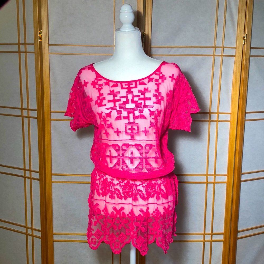 Yoana Baraschi Pink Embroidered Sheer Top Sz.M